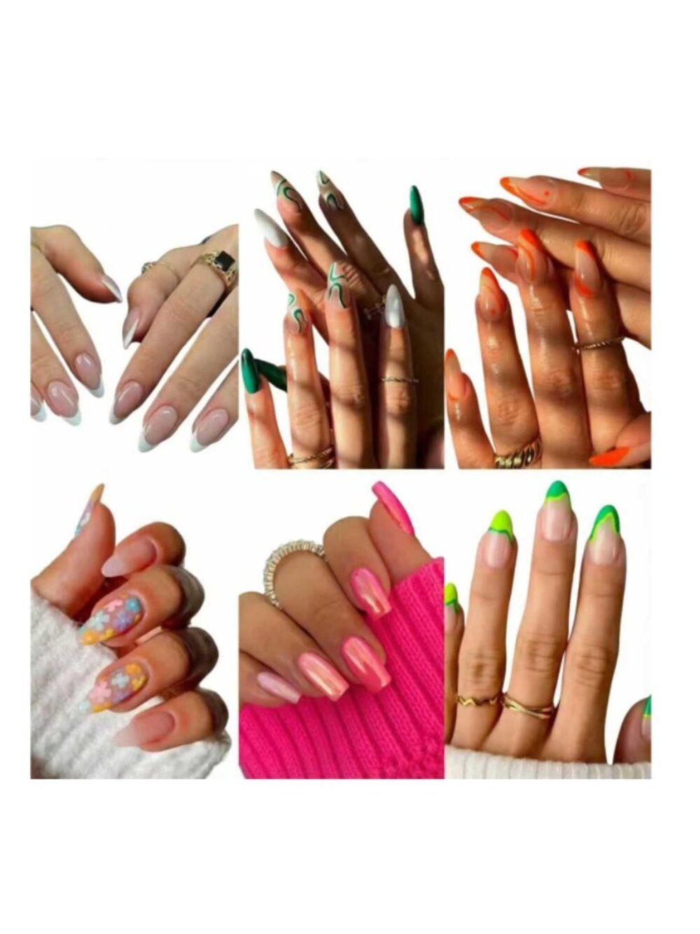 Almond And Square Colorful Press-On Nails 6 Sets